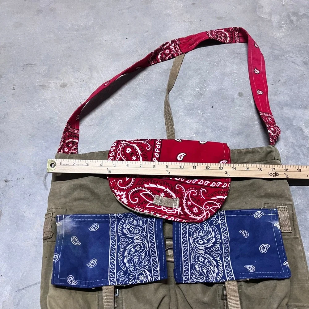 Handmade Czech Canvas Messenger Bag Blue Bandana Paisley Olive Green Crossbody
